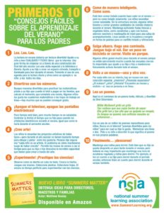 Primeros 10 “Consejos Faciles Sobre El Aprendizaje Del Verano” Para Los Padres